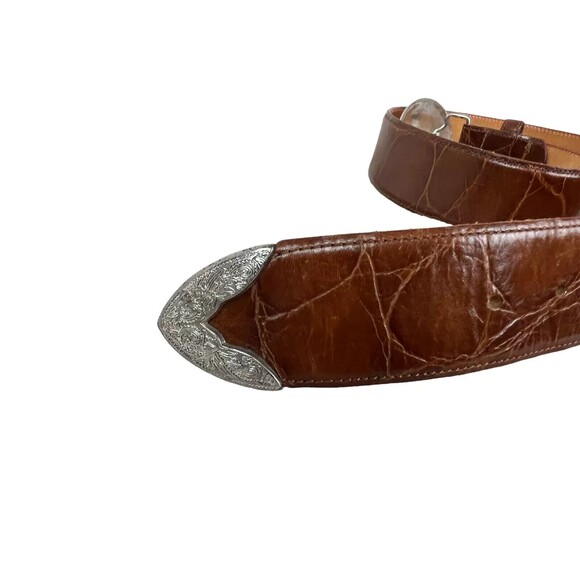 Zele Western Belt  Women's M  Brown Croc Embossed Leather w Decorative Buckle - Picture 5 of 9